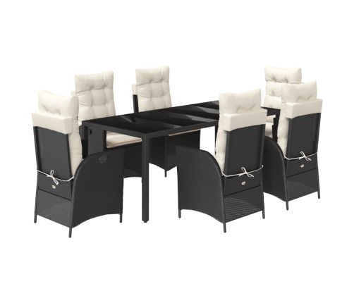 Set de comedor de jardín 7 pzas y cojines ratán sintético negro