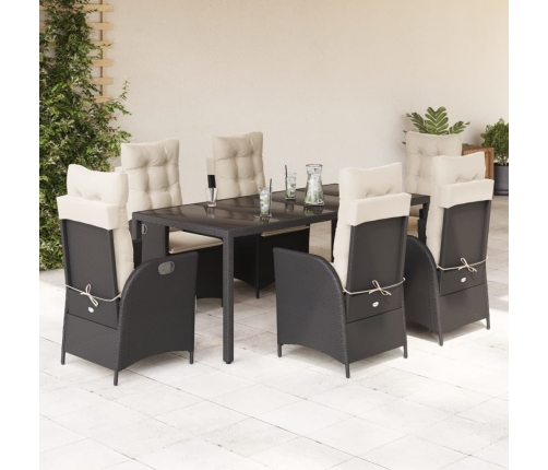 Set de comedor de jardín 7 pzas y cojines ratán sintético negro