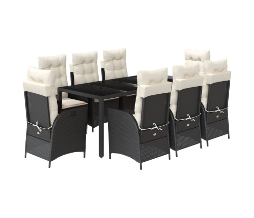 Set de comedor de jardín 9 pzas y cojines ratán sintético negro