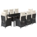 Set de comedor de jardín 9 pzas y cojines ratán sintético negro