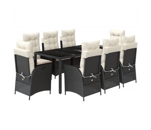Set de comedor de jardín 9 pzas y cojines ratán sintético negro