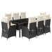 Set de comedor de jardín 9 pzas y cojines ratán sintético negro