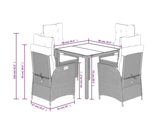 Set de muebles jardín 5 pzas con cojines ratán sintético negro