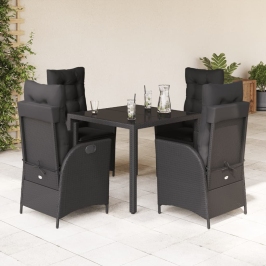 Set de muebles jardín 5 pzas con cojines ratán sintético negro