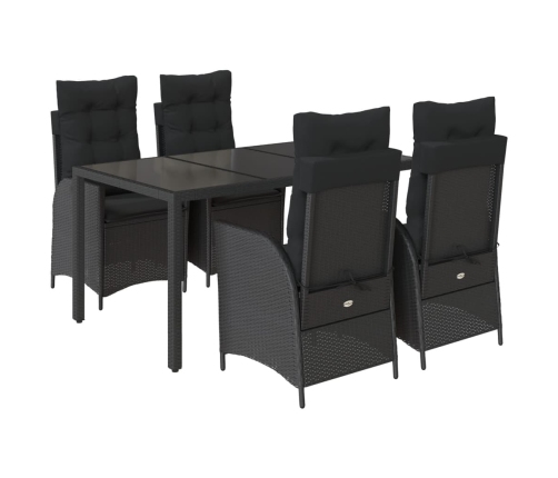 Set de muebles jardín 5 pzas con cojines ratán sintético negro