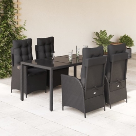 Set de muebles jardín 5 pzas con cojines ratán sintético negro