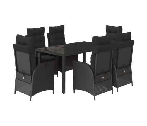 Set de comedor de jardín 7 pzas y cojines ratán sintético negro