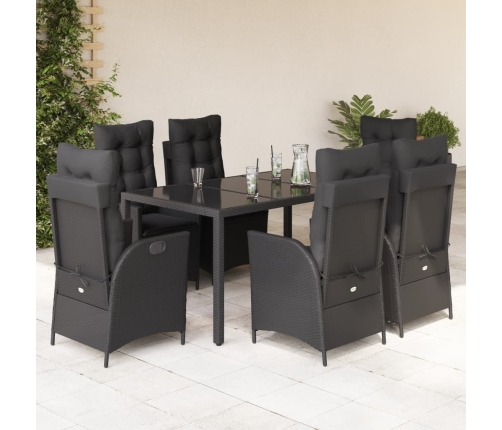 Set de comedor de jardín 7 pzas y cojines ratán sintético negro