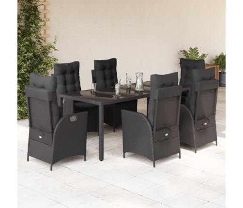 Set de comedor de jardín 7 pzas y cojines ratán sintético negro