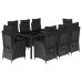 Set de comedor de jardín 9 pzas y cojines ratán sintético negro