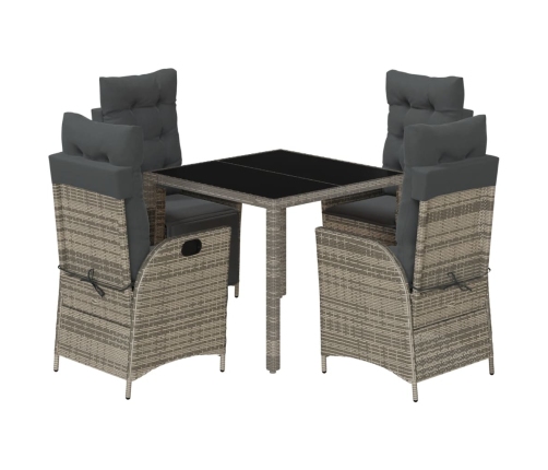 Set comedor de jardín 5 piezas con cojines ratán sintético gris