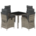 Set comedor de jardín 5 piezas con cojines ratán sintético gris