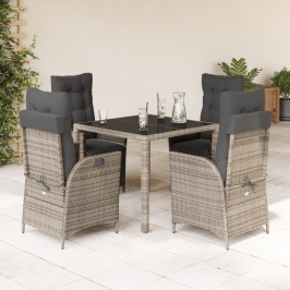 Set comedor de jardín 5 piezas con cojines ratán sintético gris