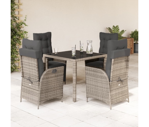 Set comedor de jardín 5 piezas con cojines ratán sintético gris