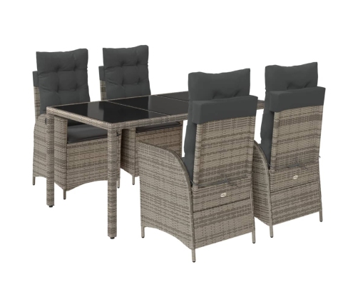 Set comedor de jardín 5 piezas con cojines ratán sintético gris