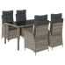 Set comedor de jardín 5 piezas con cojines ratán sintético gris