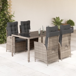 Set comedor de jardín 5 piezas con cojines ratán sintético gris