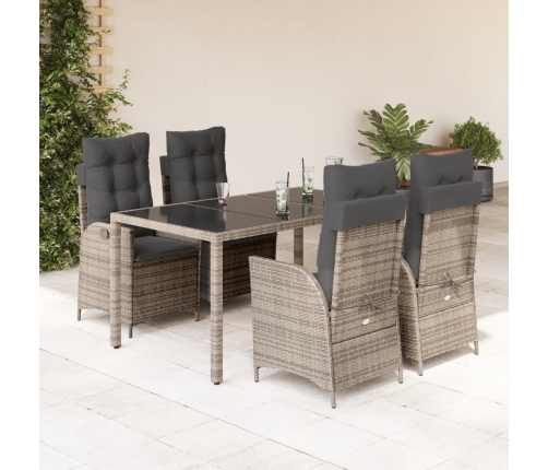 Set comedor de jardín 5 piezas con cojines ratán sintético gris