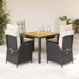 Set de muebles jardín 5 pzas con cojines ratán sintético negro