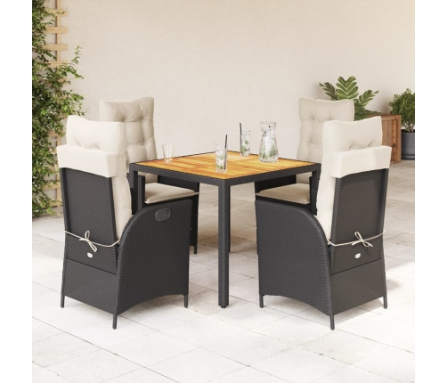 Set de muebles jardín 5 pzas con cojines ratán sintético negro