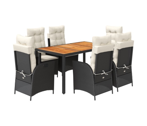 Set de comedor de jardín 7 pzas y cojines ratán sintético negro
