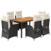 Set de comedor de jardín 7 pzas y cojines ratán sintético negro
