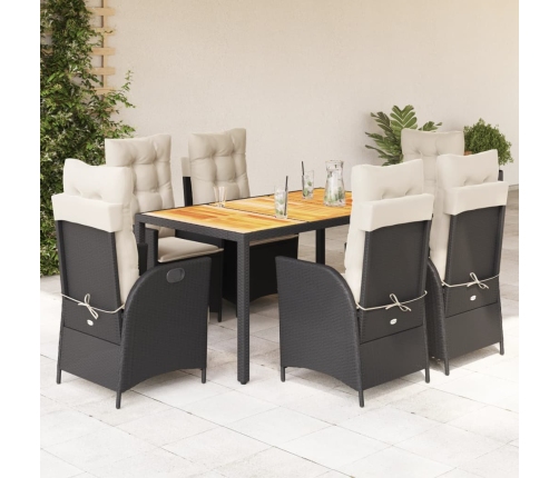 Set de comedor de jardín 7 pzas y cojines ratán sintético negro
