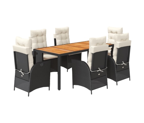 Set de comedor de jardín 7 pzas y cojines ratán sintético negro