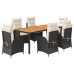 Set de comedor de jardín 7 pzas y cojines ratán sintético negro