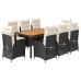 Set de comedor de jardín 9 pzas y cojines ratán sintético negro