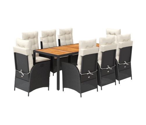 Set de comedor de jardín 9 pzas y cojines ratán sintético negro