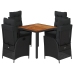 Set de muebles jardín 5 pzas con cojines ratán sintético negro