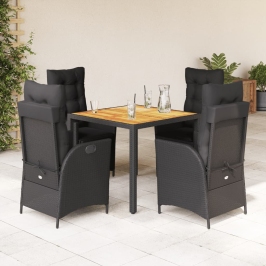 Set de muebles jardín 5 pzas con cojines ratán sintético negro