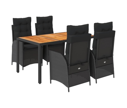 Set de muebles jardín 5 pzas con cojines ratán sintético negro