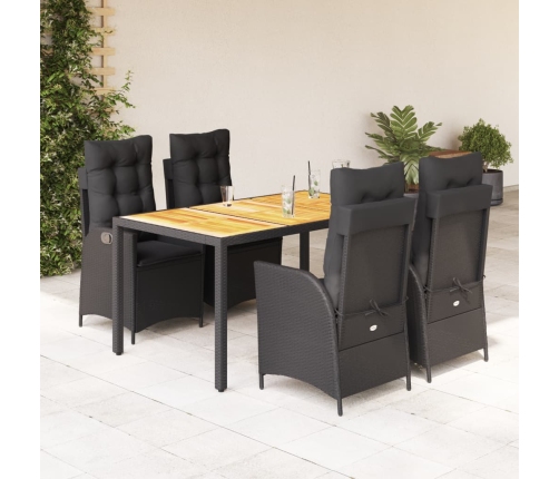 Set de muebles jardín 5 pzas con cojines ratán sintético negro