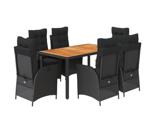 Set de comedor de jardín 7 pzas y cojines ratán sintético negro