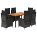 Set de comedor de jardín 7 pzas y cojines ratán sintético negro