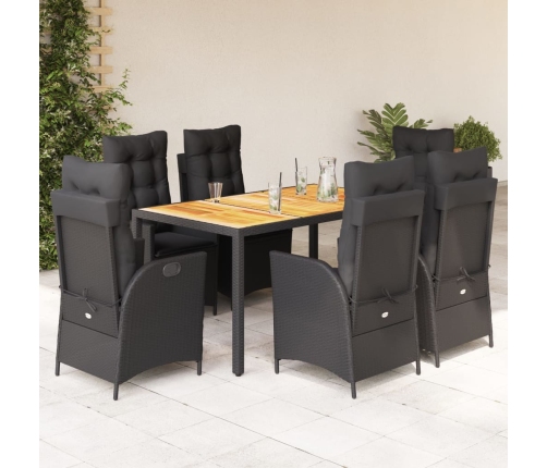 Set de comedor de jardín 7 pzas y cojines ratán sintético negro