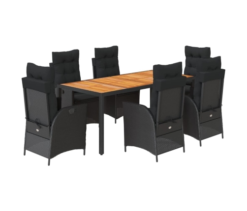 Set de comedor de jardín 7 pzas y cojines ratán sintético negro