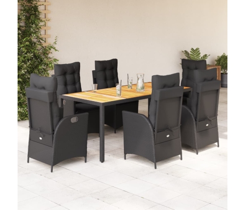 Set de comedor de jardín 7 pzas y cojines ratán sintético negro