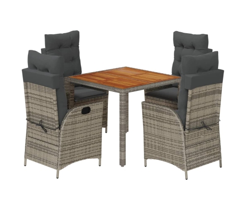 Set comedor de jardín 5 piezas con cojines ratán sintético gris