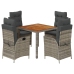 Set comedor de jardín 5 piezas con cojines ratán sintético gris