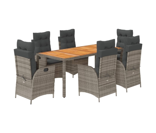 Set comedor jardín 7 pzas y cojines ratán sintético gris