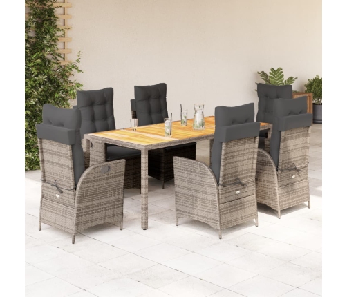 Set comedor jardín 7 pzas y cojines ratán sintético gris