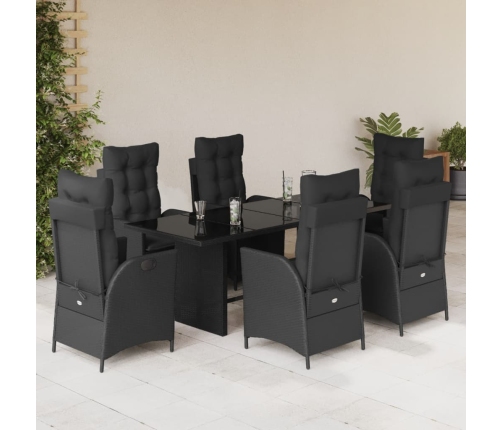 Set de comedor de jardín 7 pzas y cojines ratán sintético negro