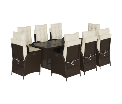 Set comedor para jardín 9 pzas y cojines ratán sintético marrón