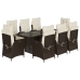 Set comedor para jardín 9 pzas y cojines ratán sintético marrón