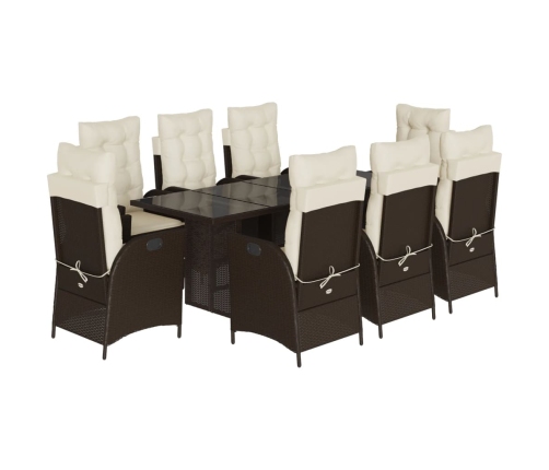 Set comedor para jardín 9 pzas y cojines ratán sintético marrón