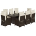 Set comedor para jardín 9 pzas y cojines ratán sintético marrón
