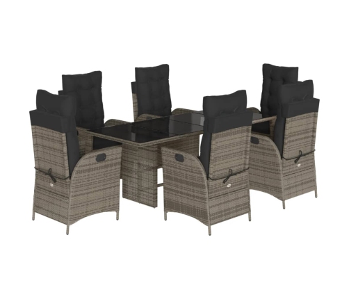 Set comedor jardín 7 pzas y cojines ratán sintético gris